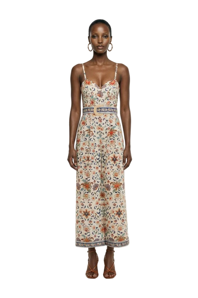 Soft Pink Floral Delhi Tapestry Belted Jumpsuit Hover Image