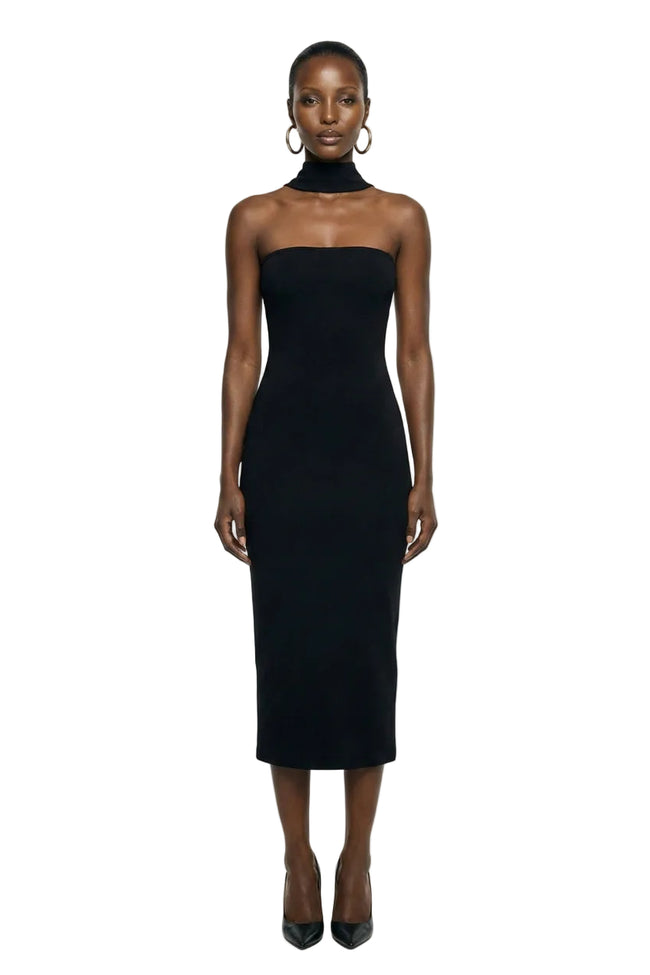 Nobu | Black Bandeau Maxi Dress With Halter-Collar Hover Image