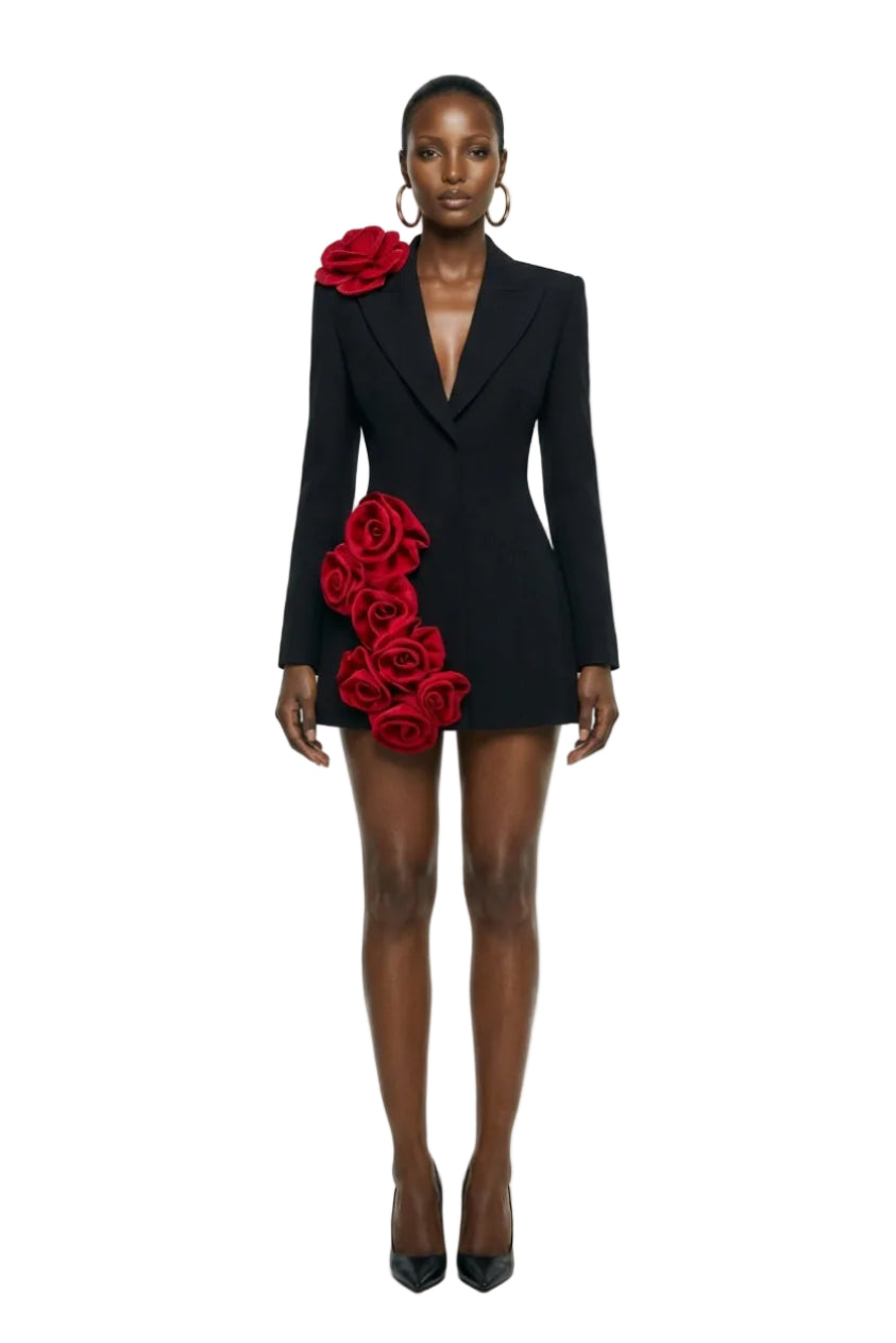 BLACK ROSE TWILL BLAZER DRESS | IHF