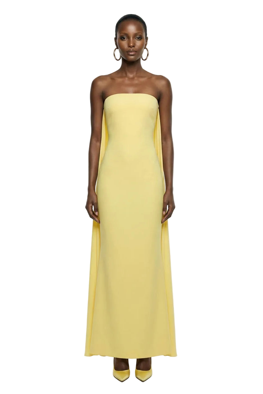 Avery | Lemon Bandeau Maxi Dress With Embellished Scarf
