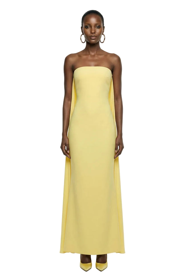 Avery | Lemon Bandeau Maxi Dress With Embellished Scarf Hover Image