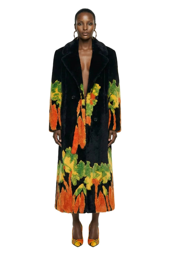 [PRE-ORDER]  Floral Embellished Double-Breasted Faux Fur Coat Hover Image