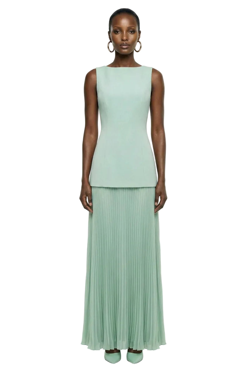 Hadley | Sage Boat-Neck Maxi Dress With Drop-Waist