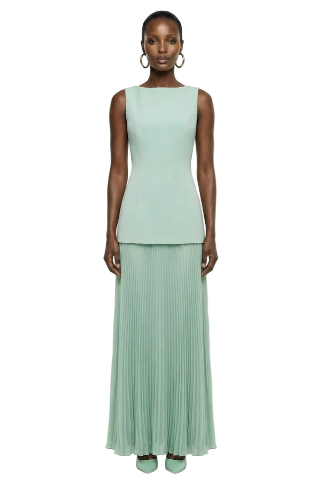 Hadley | Sage Boat-Neck Maxi Dress With Drop-Waist Hover Image