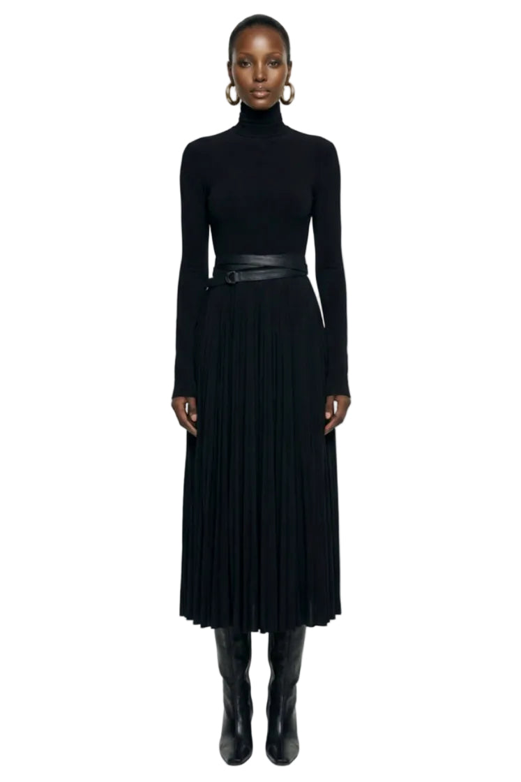 LS SHOULDER PAD TURTLE FLARED DRESS