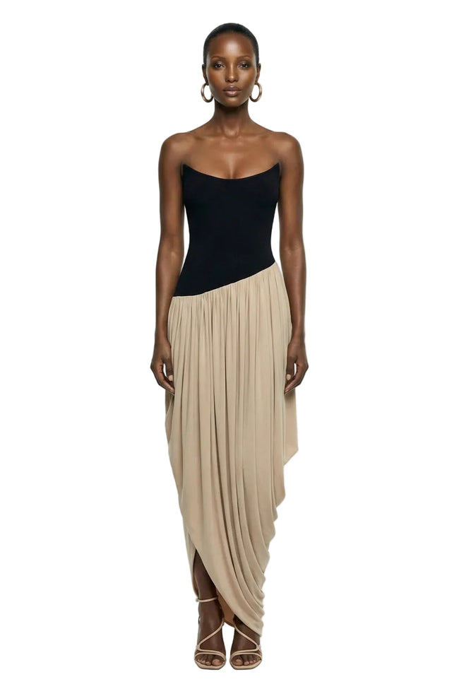 ZOSIA BLACK AND BEIGE MAXI DRESS | Deme By Gabriella Hover Image