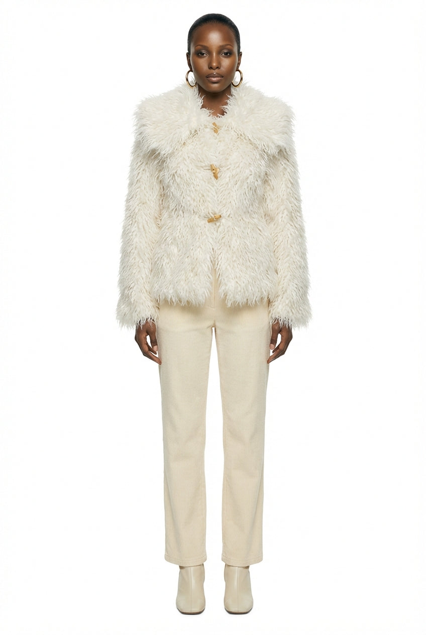 Dramatic Collar Faux Shearling Jacket