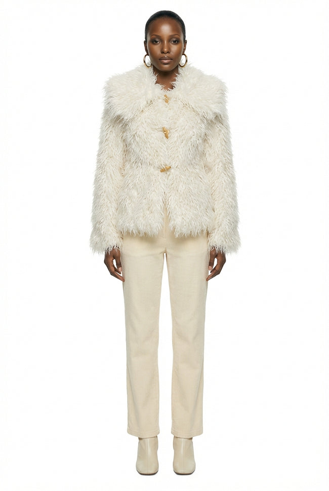 Dramatic Collar Faux Shearling Jacket Hover Image