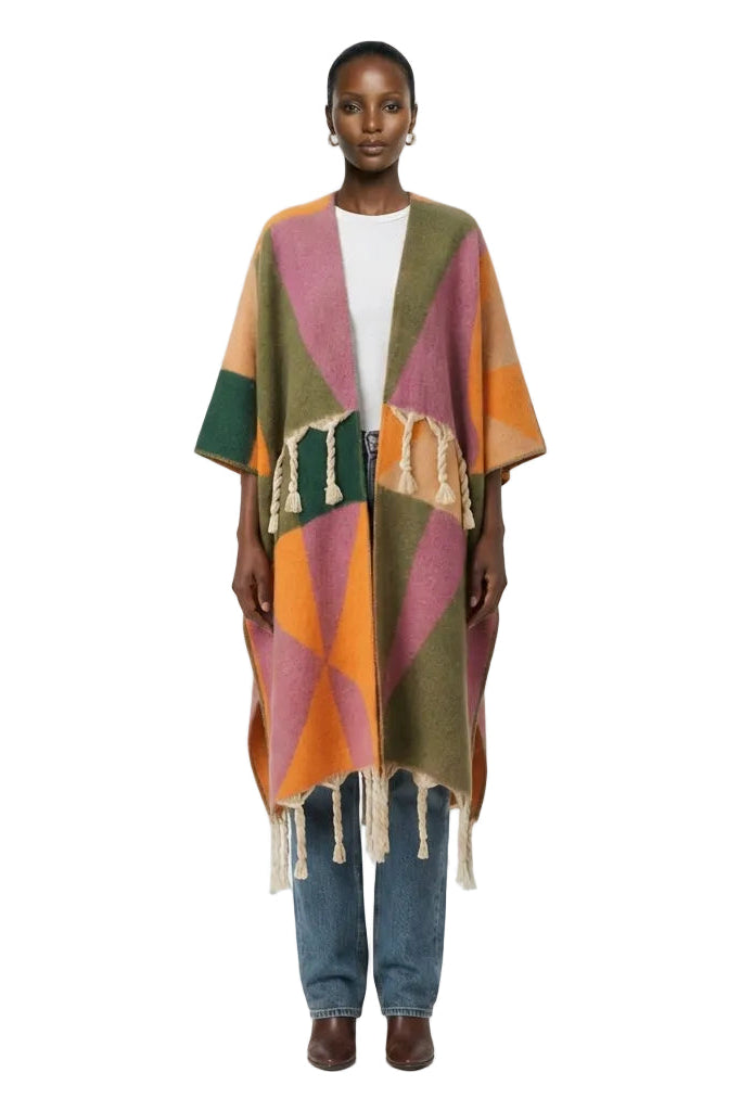 [PRE-ORDER]  Colorblock Fringe Kimono