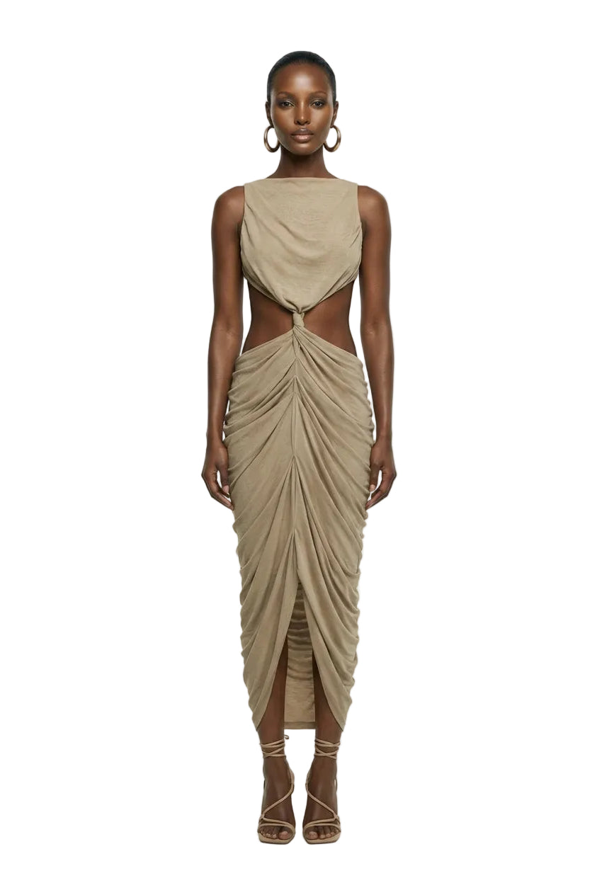 KRYSTA FRENCH GRAY MAXI DRESS | Deme By Gabriella