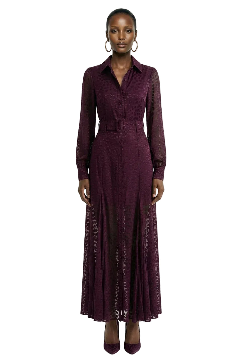 Kirsty | Purple Long Sleeve Shirt Dress With Full Skirt