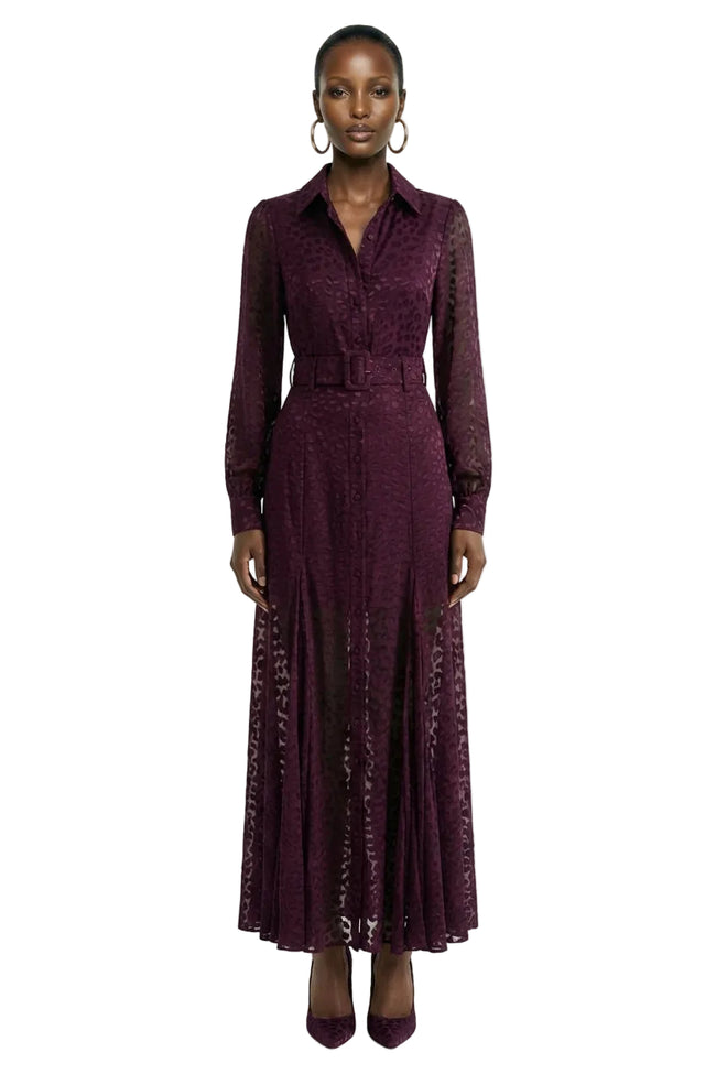 Kirsty | Purple Long Sleeve Shirt Dress With Full Skirt Hover Image