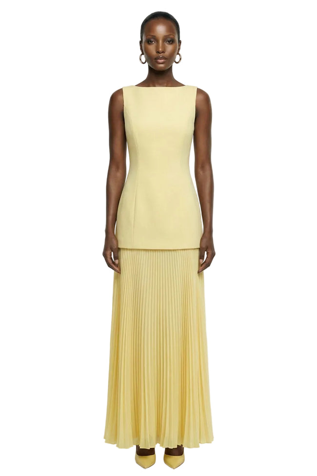 Hadley | Lemon Boat-Neck Maxi Dress With Drop-Waist Hover Image