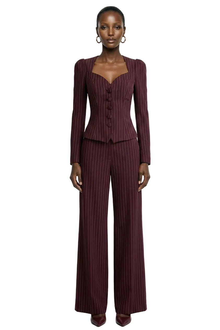 Asteria | Burgundy Pinstripe Wide-Leg Trousers