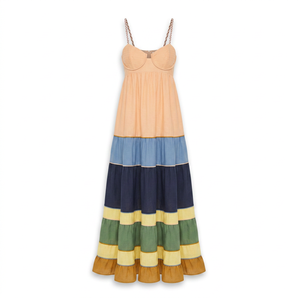 Multicolor Pleats Maxi Dress