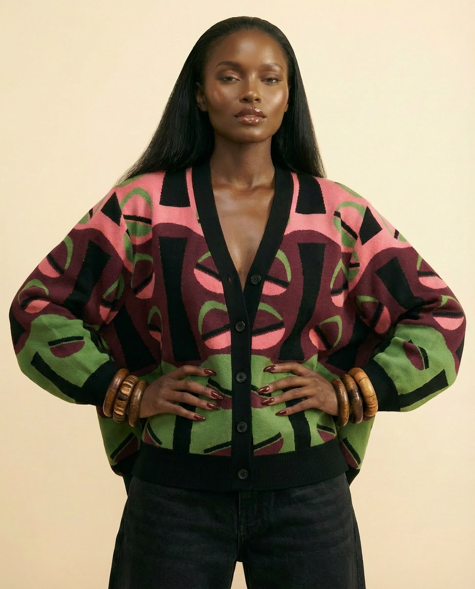 Confident Jacquard Knit Cardigan