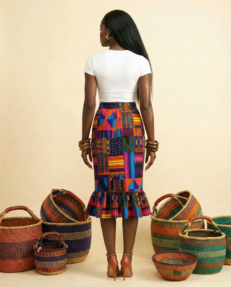 Nta Elastic-Waist Luxe Ankara Cotton Skirt - Effortless Sophistication