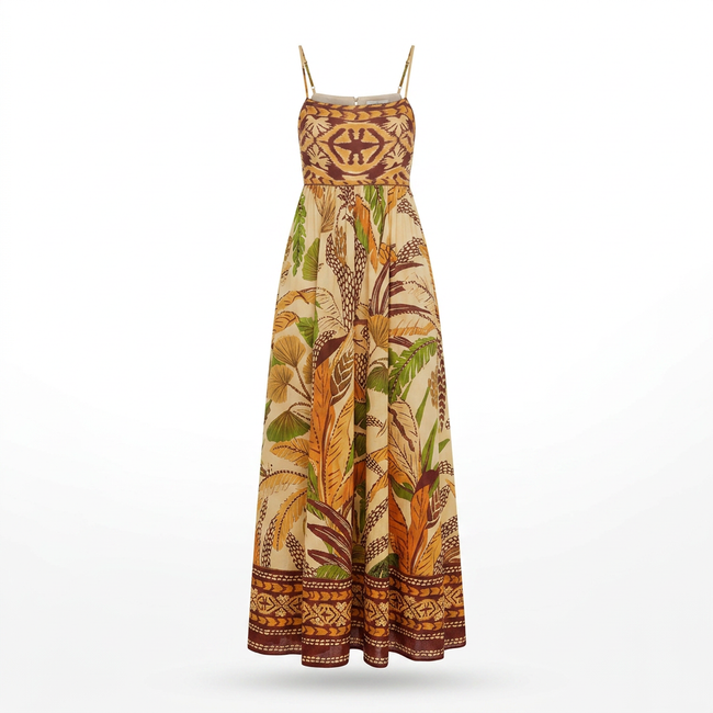 Sand Foliage Sketch Maxi Dress Hover Image