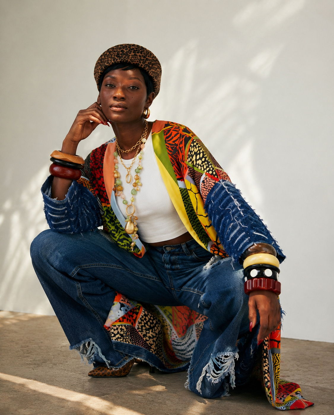 Vibrant Patchwork Denim Kimono