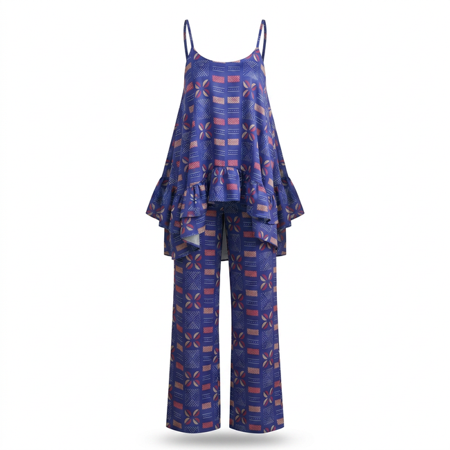 Ikuchi Ankara Faux Silk Tiered Camisole & Wide-Leg Trouser Set Hover Image