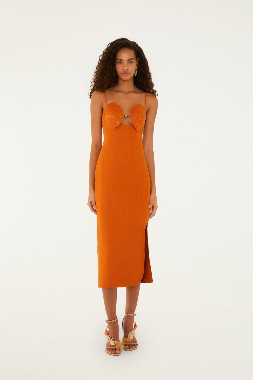 Terra Cotta 3d Shells Sleeveless Midi Dress