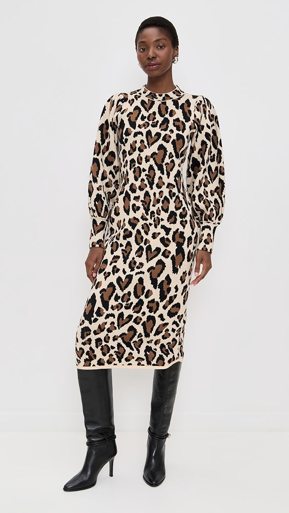 Leopard Print Knit Midi Dress