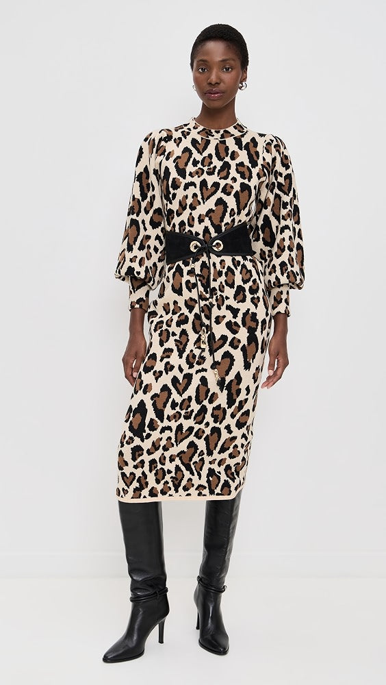 Leopard Print Knit Midi Dress