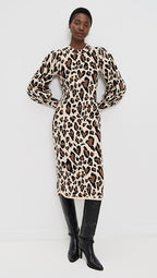 Leopard Print Knit Midi Dress