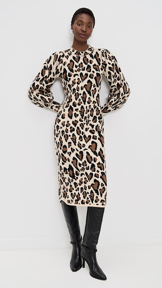 Leopard Print Knit Midi Dress