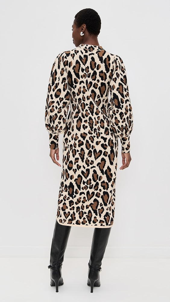 Leopard Print Knit Midi Dress