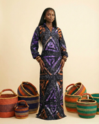 Worthy Adire Lantern Sleeve Midi Dress
