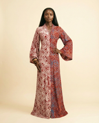Ijenu Two-Tone Adire A-Line Dress with Bell Sleeves