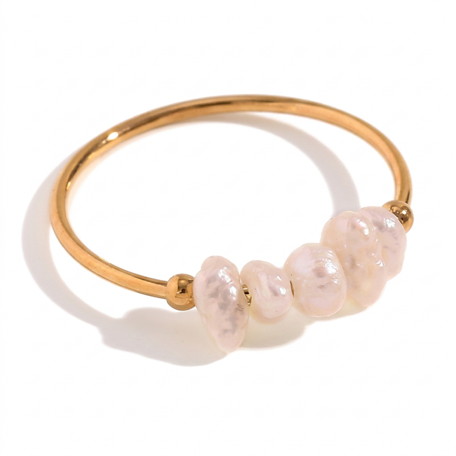 Elegant Gold Pearl Stacking Ring Hover Image