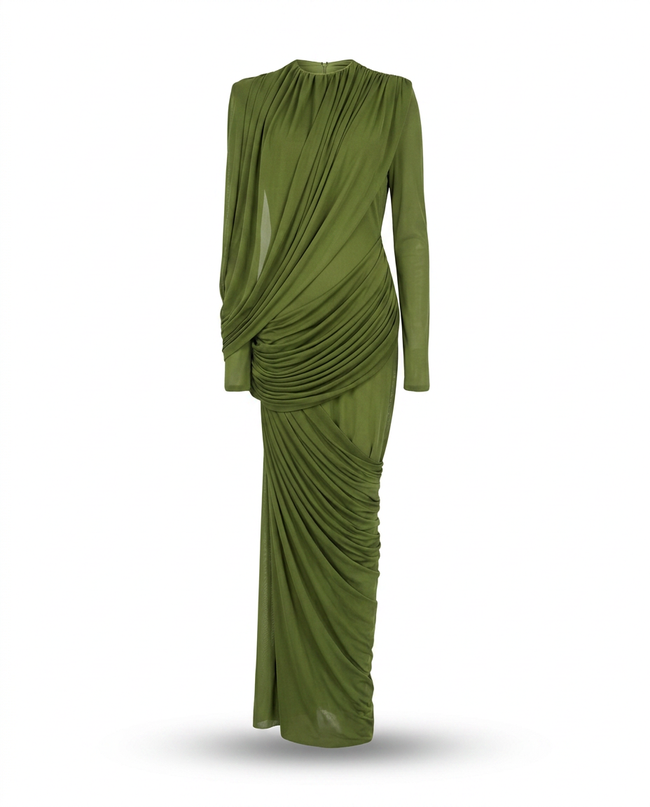 Majestic Draped Long Sleeve Maxi Dress Hover Image