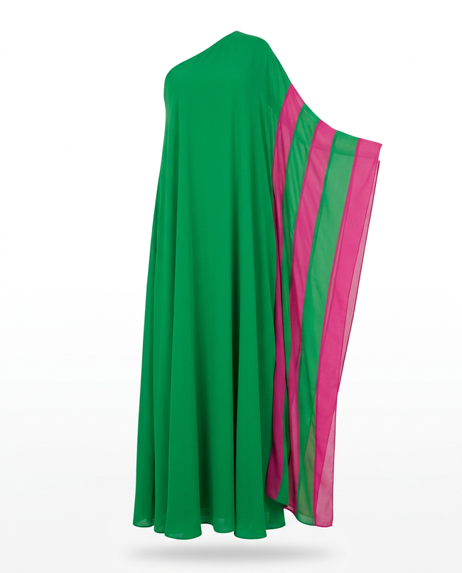 Vibrant Color Block One Shoulder Maxi Dress Hover Image