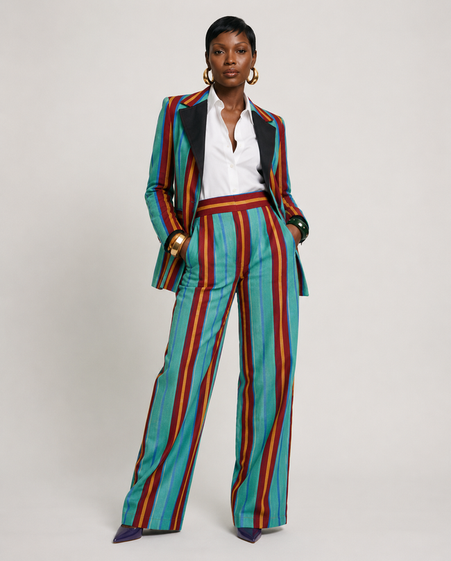 Audacious Striped Ankara Blazer Set Hover Image