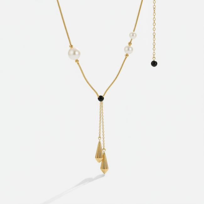 Celestial Gold Pearl Pendant Necklace Hover Image