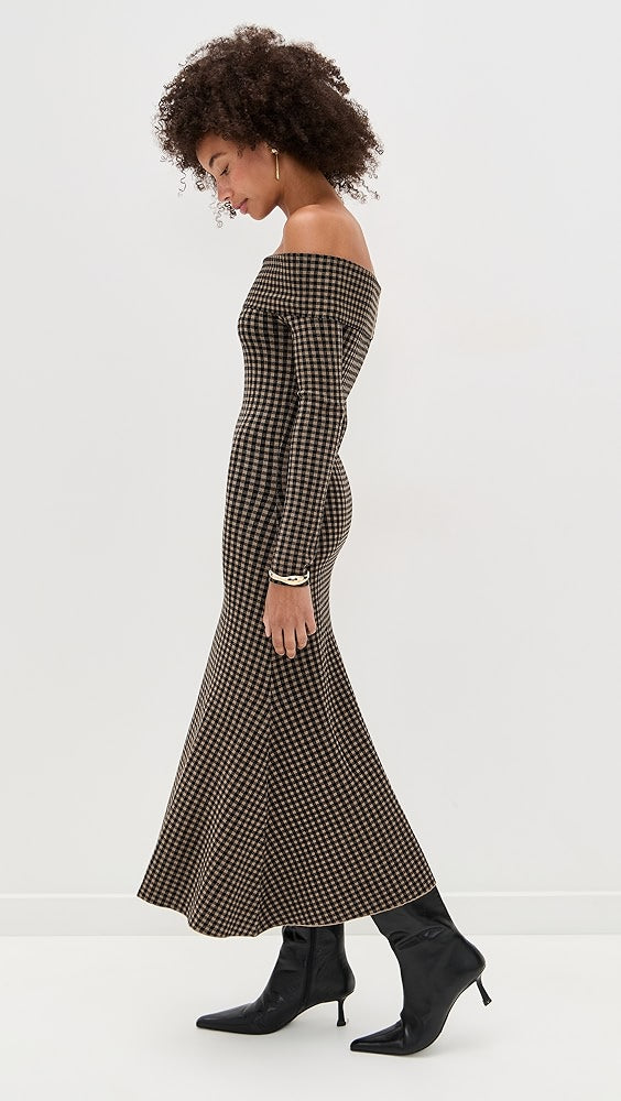 Gingham Knit Off Shoulder Dress