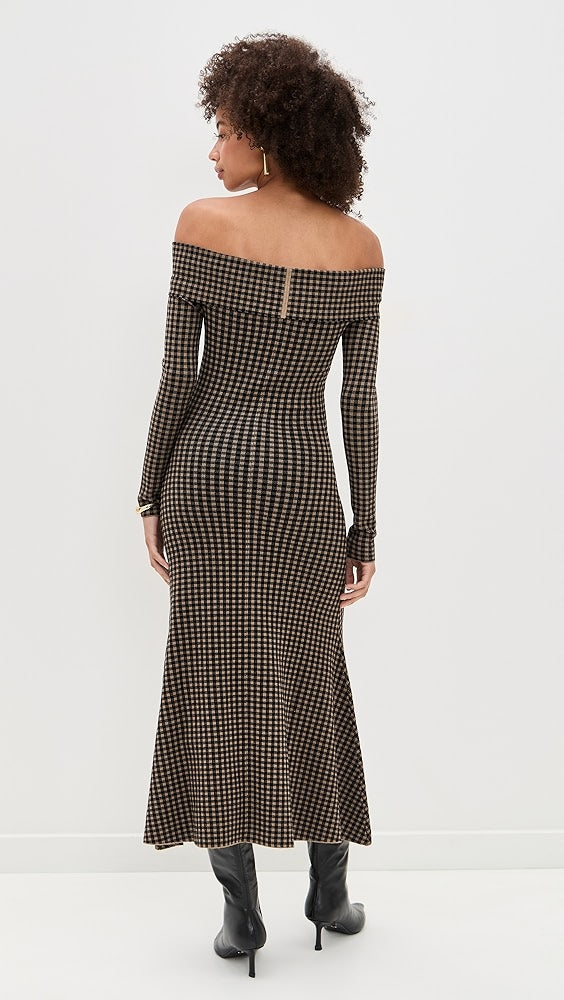 Gingham Knit Off Shoulder Dress