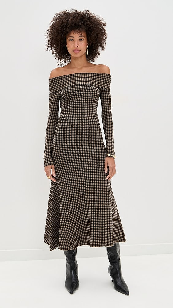 Gingham Knit Off Shoulder Dress Hover Image