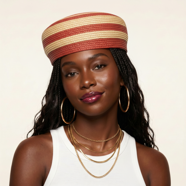 Wanderlust Striped Straw Beret Hover Image