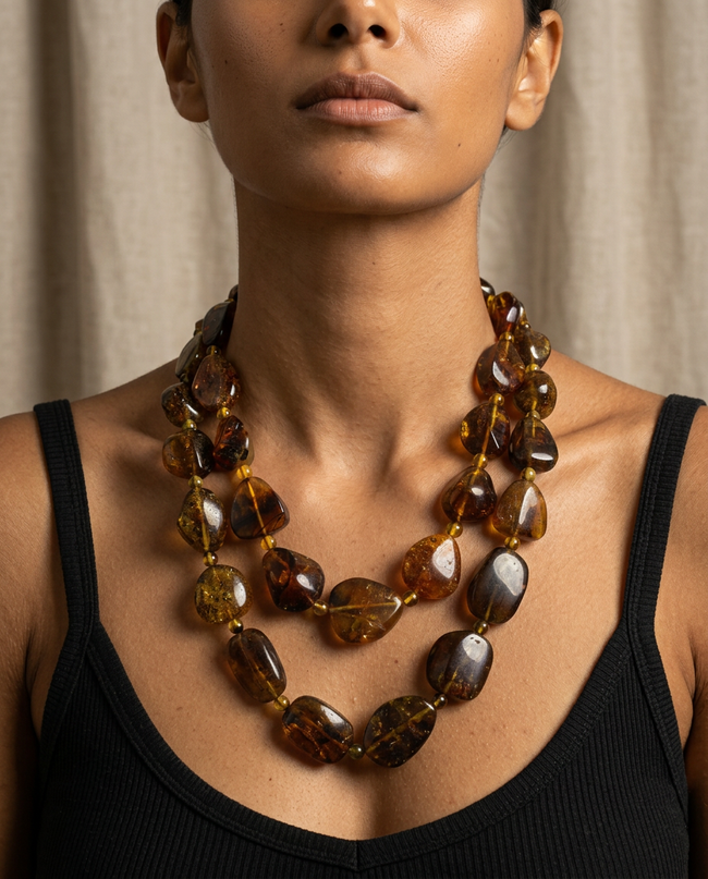 Grounded Natural Amber Beaded Necklace Hover Image