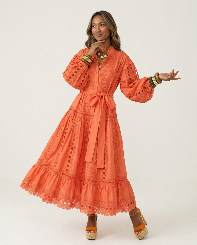 Graceful Lace Lantern Sleeve Dress Hover Image