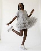 Radiant Mesh Ruffle Mini Dress