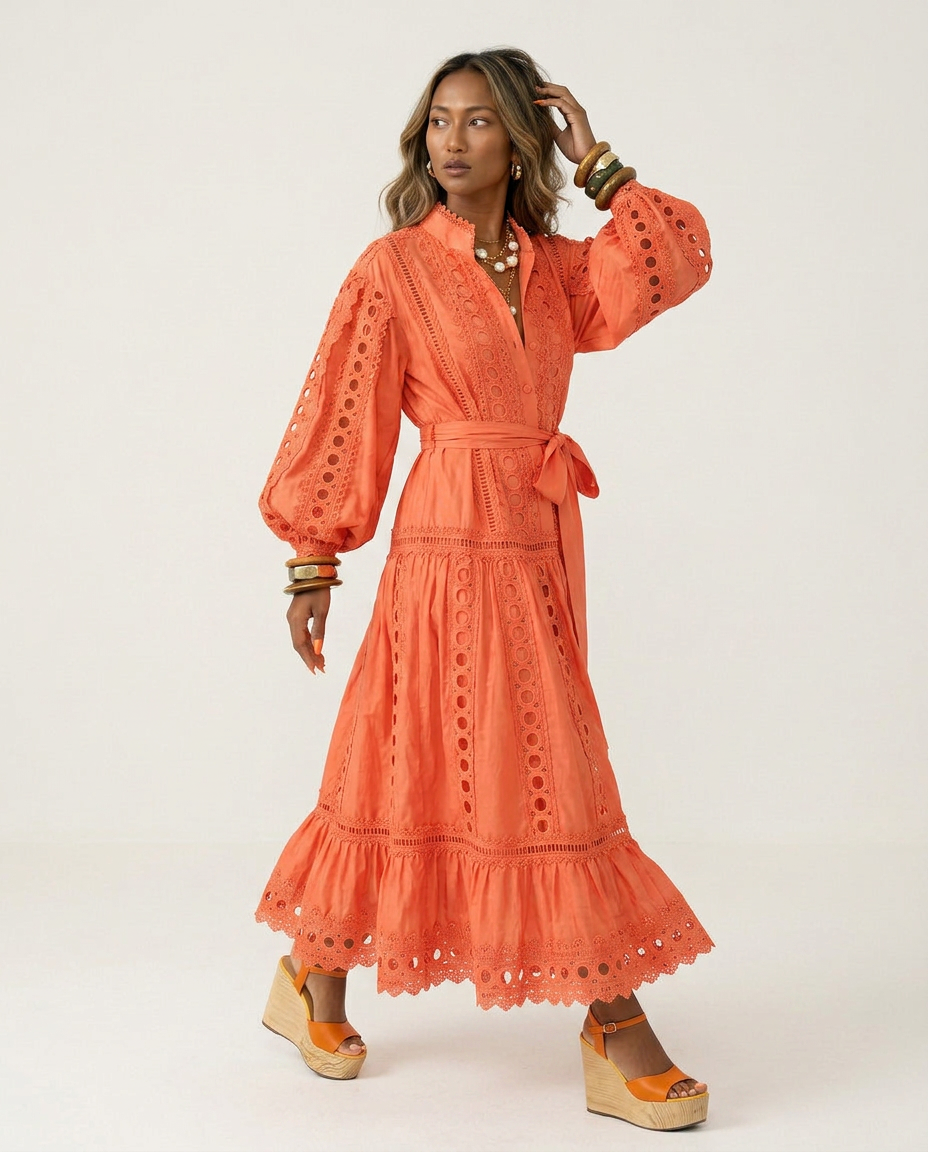 Graceful Lace Lantern Sleeve Dress