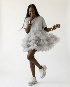 Radiant Mesh Ruffle Mini Dress