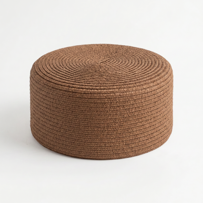 Grounded Straw Flat Pill Box Hat - Coffee Hover Image