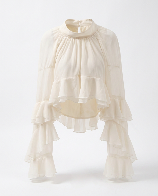 Radiant Mesh Lace Flare Blouse Hover Image