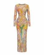 Vibrant Rhinestone Mesh Maxi Dress