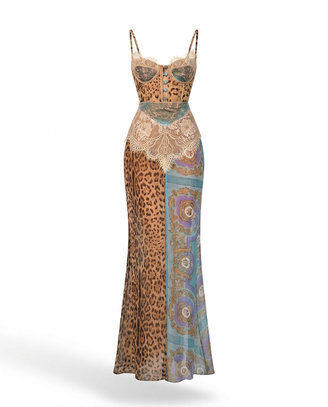 Audacious Lace Printed Maxi Dress Hover Image